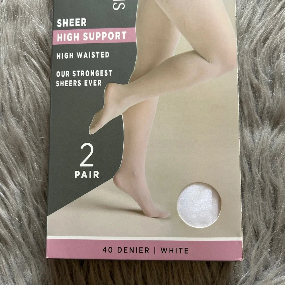 Silk Impressions High Support Sheer Tights Womens‎ Size Small White High Waisted